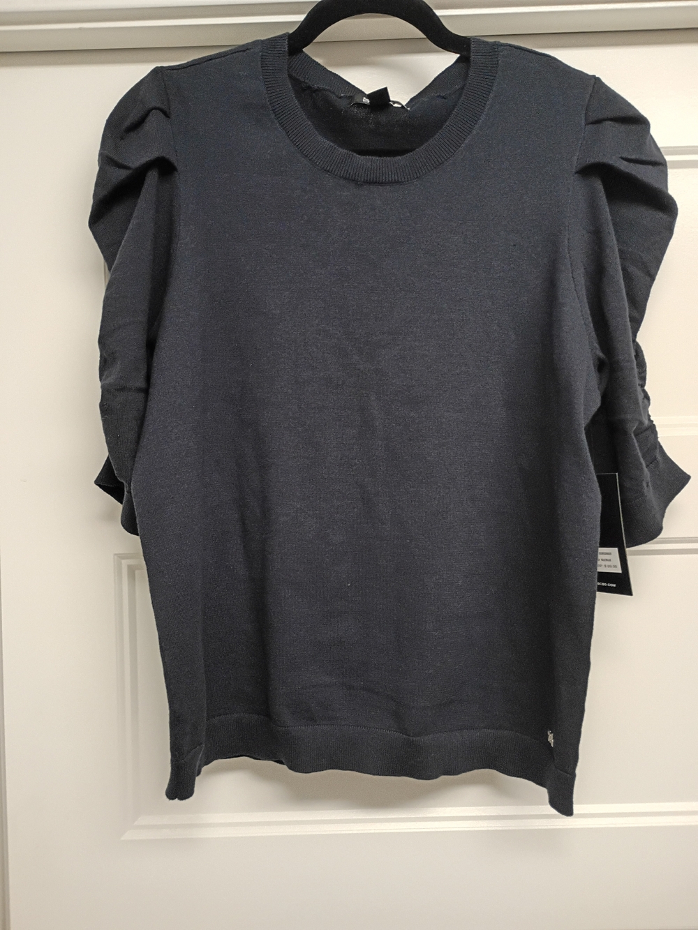 BCBG Dark Blue Crewneck Sweater with Puff Sleeves Women's Size XL New